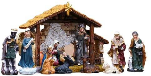Generiskt set för barn 12 delar | Resin Jesus födsfigurer, julkrubba dekoration krubbfigurer för kristna familjer kyrka bord öppen spis jul