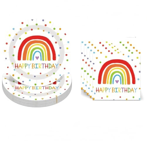 FTXanty Stoviglie per feste Piatti 40 pezzi Stoviglie per feste Arcobaleno Compleanno Piatti di carta Tovaglioli decorativi per compleanni Bambini bambine neonati battesimi