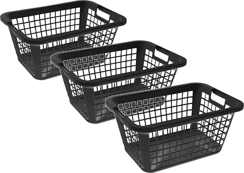 Großer Wäschekorb, Anthrazit, 3 Stück, 69 Liter, 62x43x27 cm | mit Griffen, Plastik Kunststoff