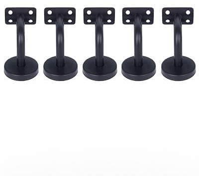 Moliuoly Lot de 5 supports de main courante en acier inoxydable pour montage mural, 60 x 60 mm, laqué noir, convient aux balustrades plates en métal ou en bois