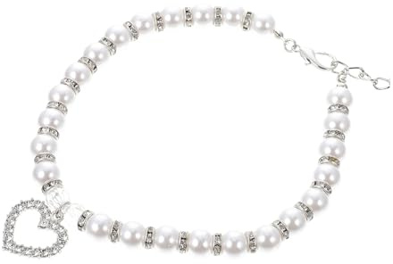 VICASKY White Dog Necklace Pearl Collar for Small Dogs and Puppies, Exquisitely Crafted Copper Material with Comfortable Fit, Pet Accessory for Daily Wear