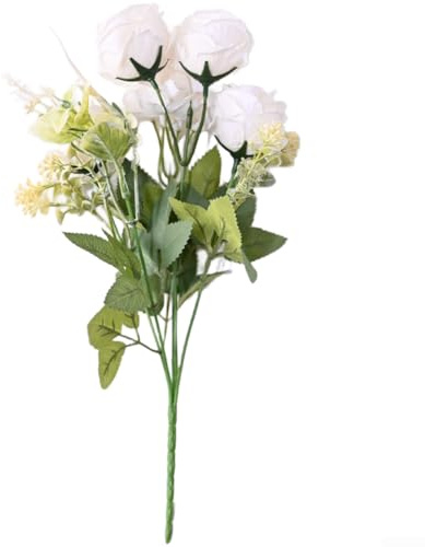 Bouquet artificiel avec roses et hortensias pour véhicules de transport de mariage, panneaux de lieu, attaches de dossier de chaise, style plateau à étages (blanc)