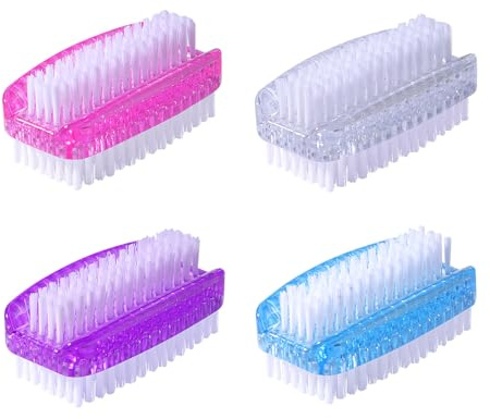 4 Pack Double Sided Nail Brush, Handle Nail Brushes, Plastic Fingernail Cleaning Brushes for Every Day Use, Kids Nail Scrubbing Brushes for Hands Feet Nails, Portable Easy to Hold