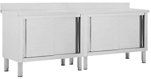 Kaloriko Armadi da lavoro con ante scorrevoli in acciaio inox, 240 x 50 x 95-97 cm, 2 pezzi, per gastronomia, tavolo da lavoro professionale, accessori per ristoranti, hotel, catering