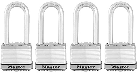 Master Lock M5XQLJ Magnum Heavy Duty Outdoor Padlock with Key, 4 Pack Keyed-Alike