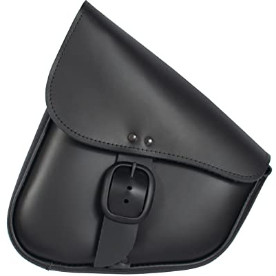 Black Leather Motorcycle Swingarm Bag for Softail/Triangulated Swingarm Models - Matte Black Buckle - Made in USA by Willie & Max [59893-00]