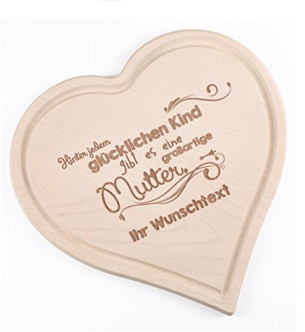 Herz & Heim® Herz-Schneidebrett zum Muttertag mit persönlichem Gruß graviert 30 x 30 cm Hinter jdem glücklichen Kind