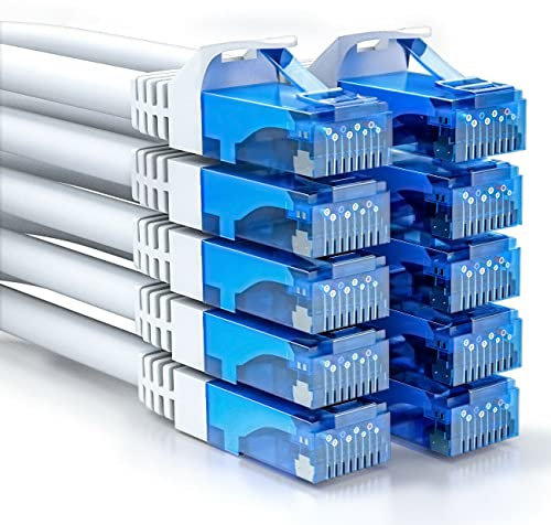 deleyCON 10x 0,5m CAT6 Set di Cavi di Rete - Corto 50cm U-UTP RJ45 CAT-6 Cavo Patch LAN Cavo Ethernet DSL Switch Router Modem Ripetitore Pannello Patch - Bianco