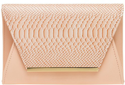 Caspar TA386 stylische große Damen Envelope Clutch Tasche Abendtasche mit Kroko Applikation, Größe:One Size, Farbe:rosa