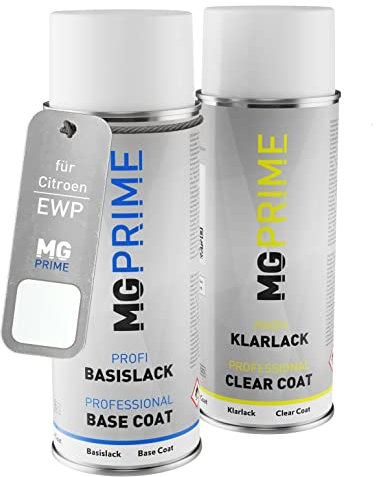 MG PRIME Autolack Sprühdosen Set für Citroen EWP Blanc Banquise/Polar Weiss Basislack Klarlack Spraydose 400ml