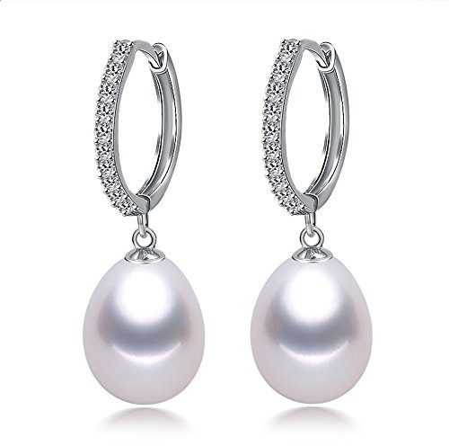 Kim Johanson Damen Perlenohrringe *Nora* aus 925 Sterling Silber mit echten weißen Süßwasser Perlen & Zirkonia Steinchen Ohrhänger inkl. Schmuckbeutel