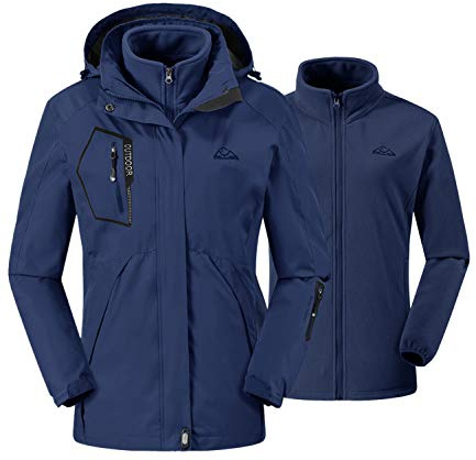 donhobo Womens 3 In 1 Jackets Fleece Ski Jacket Softshell Winter Waterproof Full Zip Windproof Coat Zip Pockets(Navy,XL)