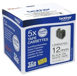 Brother TZe-231 Labelling Tape Cassettes, Black on White, Multi-Pack, Includes 5 x Tapes, Brother Genuine Supplies, 12 mm (Multi-Pack)