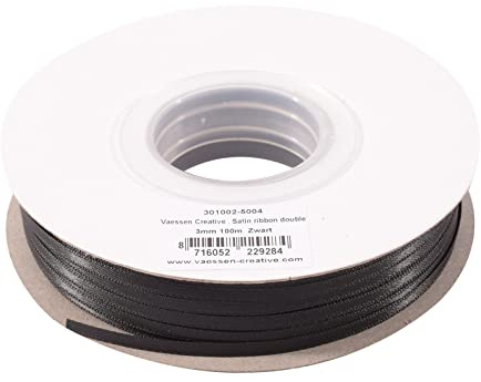 Vaessen Creative Satinband 3mmx100m Schwarz, Schleifenband, Dekoband, Bänder zum Basteln, Stoffbänder für Hochzeit, Taufe Und Geburtstagsgeschenke