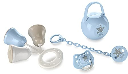 Jané Set de Regalo Nacimiento, con Chupete Silicona, Pinza Sujetachupetes, Sonajero, Caja Guarda Chupetes