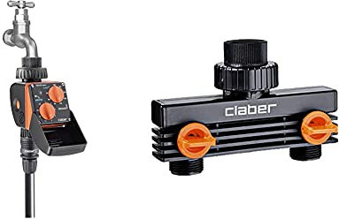 Claber Aquauno Select-Programmatore Automatico a Una Via, 6.8 x 16 x 11.2 cm & 87207 BL. Presa Rub. 2 Vie 3/4-M 8589, Nero/Arancione/Grigio, 155x55x240 cm