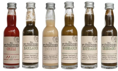 Plant Maker ”Flüssige Bio Kräuter” Set / 6 x 40ml, bestehend aus Chili, Bärlauch, Ingwer, Rosmarin, Estragon, Oregano