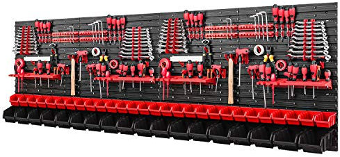 PAFEN Cassetta impilabile per attrezzi, 2304 x 780 mm, set di supporti per attrezzi e 46 scatole rosse/nere