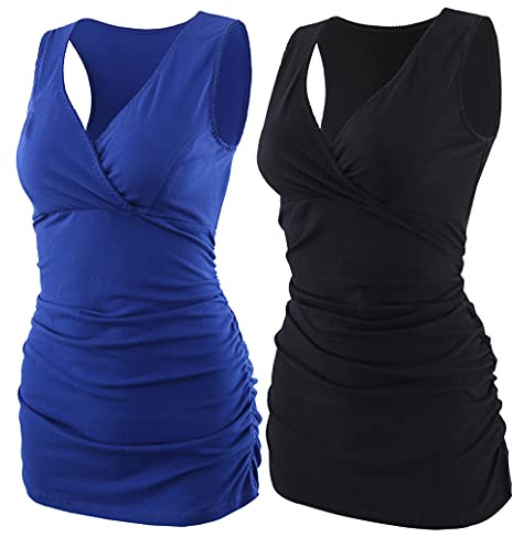 COLOMI Still Tank Top ärmlös pyjamas toppar Still Cami amning bh, Svart/blå/2-pack, M