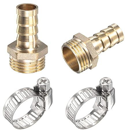 sourcing map 2 stycken mässing slangkoppling rak 12 mm x G1/2 yttre gänga rörkontakt med slangklämma av rostfritt stål