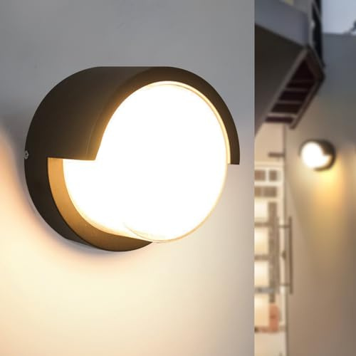 Aiwewin Round Outdoor Sconce Lights, Low Profile Outdoor Porch Lighting, Modern Light Fixtures, 12W 3200K for Patio, Deck(6 Inch)