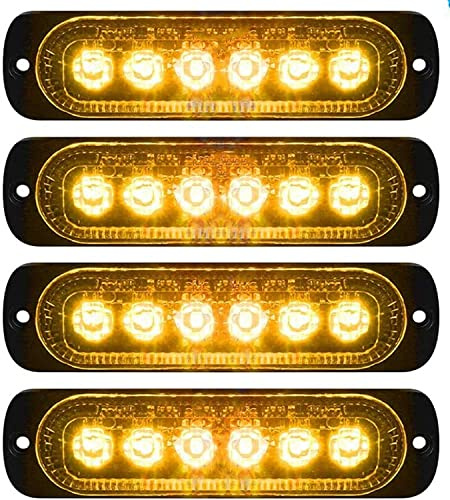 Luces De Camiones, 4 luces 6 LED estroboscópicas de emergencia ultra delgadas universales para coche, color naranja, intermitente, para vehículos todoterreno, ATV, camión 12V/24 V (Amarillo)