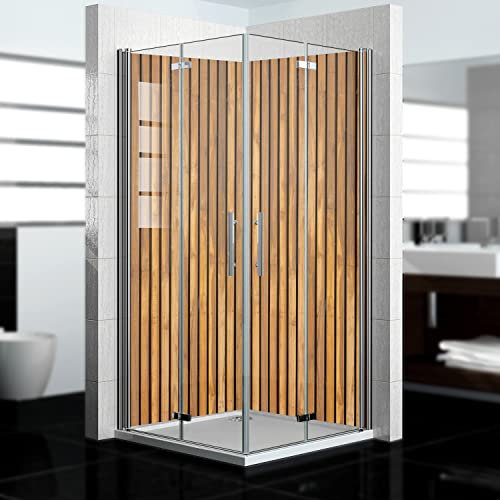 Dedeco - Dos de douche d'angle imperméable motif : bois V6, vernis UV mat, 2x 90x200 cm, remplacement du carrelage pour salle de bain, comme paroi décorative, revêtement mural en aluminium