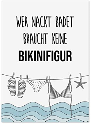 Nastami Postkarte lustig Wer nackt badet braucht keine BIKINIFIGUR Postkarte Sprüche