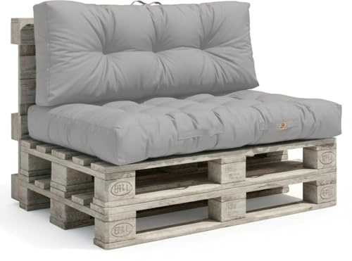 Cuscino pallet, set di 2 materassi per pallet, per esterni o interni, cuscini imbottiti, morbidi, idrorepellenti e antiUV, seduta 120 x 80 cm, schienale 120 x 40 cm, colore: grigio ciottoli