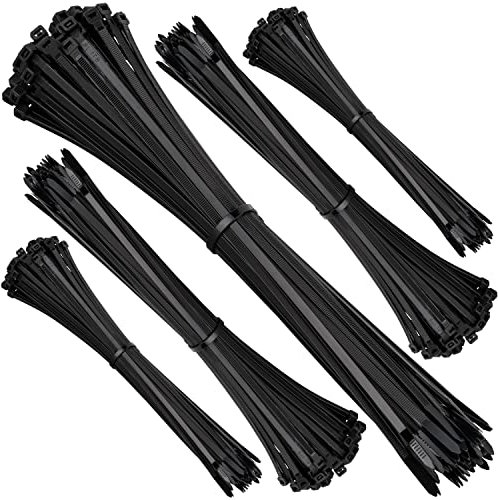 ISOLATECH Colliers de serrage noirs résistants aux UV grands petits longs plats Set 100 pcs. 20 pcs. de chaque 100mm x 25mm 160mm x 25mm 200mm x 36mm 300mm x 36mm 450mm x 76mm