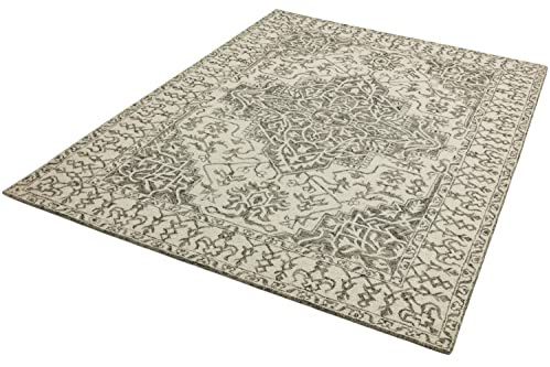 Lord of Rugs Bronte Traditional Medallion Hand Tufted 100% Wool Rug Bordered Classic Carpet Smoke Large 160x230 cm (5'2''x7'6'')