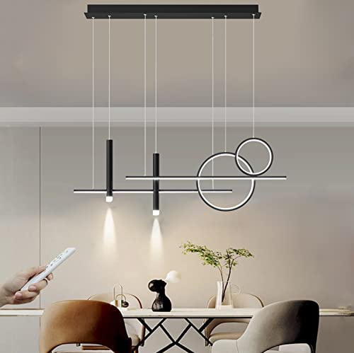 LED Hängeleuchte esstisch Pendelleuchte Moderne Dimmbar Pendellampe mit Fernbedienung Esstischlampe Höhenverstellbar Hängelampe für Esszimmer Arbeitszimmer Wohnzimmer Büro Küche leuchte 47W (Schwarz)