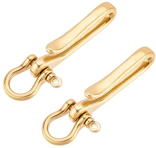 PH PandaHall Fish Hook Keychain, 2.9 Inch Brass Key Ring Golden Solid U Shape Key Hook Belt Keyring Pocket Clip with Key Shackle Heavy Duty Car Keychain for Men Women Wallet Chain Purse Accessory,
