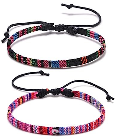 SURALIN 2PCS Surfer-Knöchelarmband-Set, Surfer Armband, Verstellbar, Wasserdicht, Ethno-Armband, Unisex, Handgefertigt, Geflochtene Armbänder(C)