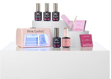 Pink Gellac Gel Nägel Set - UV Gelnägel Starterset mit Peel Off Base Coat, Mini UV Lampe, 1x Rosa Farbe 15 ml, Top Coat Gel, Entferner & Cleaner - Nägel Selber Machen in Salonqualität