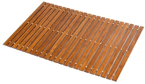 BAMJIUHAO Strand Woven Bamboo Bath Mat Bathroom Rugs Floor Wood Shower Bathtub Waterproof Non Slip Accessories 16x24 Inch Easy to Clean, Suitable for Outdoor, Light Brown Color, 1 pc