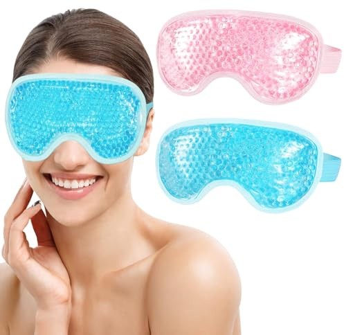 PIWOSGOL 2 Stück Augenmaske Kühlend, Wiederverwendbare Kühlmaske Augen, Gel Kühlende Augenmaske Warm/Kalt Therapie, Augen Kühlpads für Migräne, Geschwollene, Müde Augen,Trockene Augen, Blau + Rosa