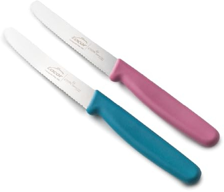 LACOR - 39086 - Küchenmesser Set, Professionelle Küchenmesser, 2-Teiliges Set, Gezackte Tafelmesser, Abgerundete Spitze, Edelstahl, Etern Series, Klinge 10,5 cm, Blau und Magenta