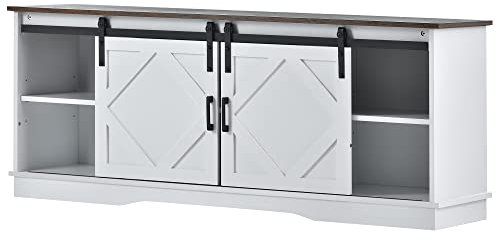 I0I&I0I Grand meuble TV au design moderne - Buffet avec portes coulissantes classiques - Étagères réglables - 150 x 40 x 60 cm - Meuble de salon - Centre de divertissement (blanc), I0I&I0I42037