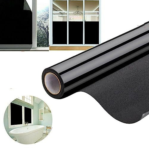 120 × 200 Window Film, One-Way Reflective Privacy Glass Tint, Self-Adhesive Silver Mirror Film, Sun Protection for Home & Office (Black)