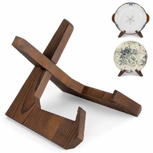 ANBOXIT Tellerhalter, zur Aufsteller, 6,5 Zoll Schalenständer, Holz Dekorative Ständer, Display Ständer für Große Tiefe Schalen und Platten, 23 x 20 x 16.7cm (für Schalen unter 12,7 cm Tiefe)
