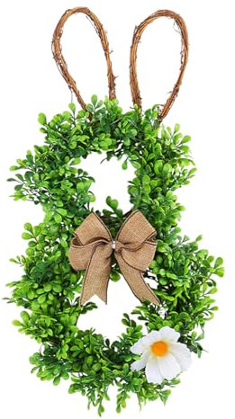 Raxove Osterkranz Haustür, Osterhasen-Kaninchen-Kranz, Tür-Deko-Kranz, Osterhasen-Kaninchen-Girlande, Kranzdekoration, natürlicher Rattan- -Türkranz mit Schleife, dekorative Frühlingsgirlande