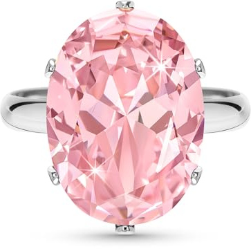 Linawe Rose Quartz Morganite Pink Imitation Diamond Cubic Zirconia Love Ring for Women, Silver Engagement Wedding Gemstone Rhinestone Adjustable Ring Costume Jewellery