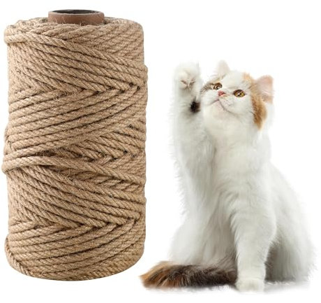 Corda Canapa 6mm x 60m, Tiragraffi Per Gatti, Ricambi in Sisal Naturale Per Riparare e Sostituire, Per La Casa, DIY, Giardinaggio e L'Artigianato