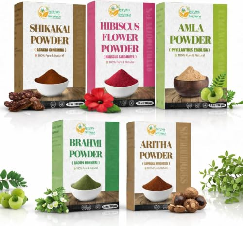 Herbs Botanica Maschera per capelli a base di erbe Combo Brahmi, Reetha (Aritha), Shikakai, ibisco, Amla in polvere da 150,3 g ciascuno in totale 0,7 kg per la crescita dei capelli, la salute del