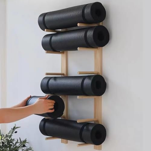 ToeWoe Yoga Matte Rack Wandhalterung Holz Fitness Getriebe Yoga Matte Lagerung Regal Yoga Matte Aufbewahrungshalter für Schaumstoffrollen Skateboard Skibrett(Size:6-Tiers)