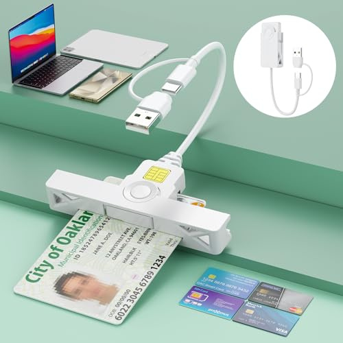 Lector de tarjetas inteligentes USB A+Type-C CAC, DOD Military Type-C de acceso común, tarjeta de crédito, ID/IC Bank/salud/identificación gubernamental/PIV CAC tarjeta con chip con Windows, Mac OS
