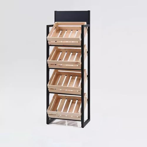 Étagère commerciale pour fruits et légumes de supermarché – Présentoir à 4 niveaux, assemblage facile pour collations, boissons et fruits – Marron