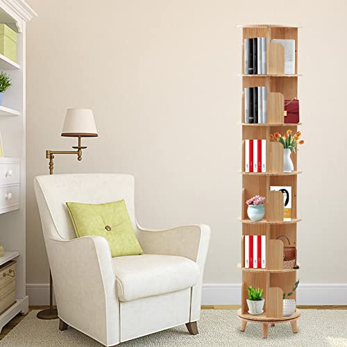 Drehbares Bücherregal mit 6 Etagen, Organizer für Kinder und Erwachsene, Eck-Bücherregal für Schlafzimmer, Wohnzimmer, Arbeitszimmer, Büro, 360°-Display, bodenstehend, Holz, Bücherregal,