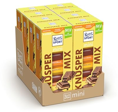 Ritter Sport mini Turm Knusper Mix Schokolade, verschiedene Schokoladenvariationen mit knusprigen Zutaten, ideal zum Teilen und Genießen, Geschenkidee, 8 Boxen mit je 150g